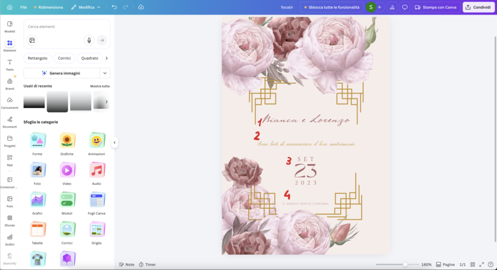 errori grafica partecipazioni matrimonio create con Canva
